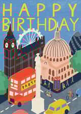 Happy Birthday Card - London City Scene - Contemporary created by Laura Darrington Design Ltd.