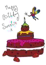 Cute birthday card with boy fairy - birthday cake - happy birthday sweetie created by Boopino