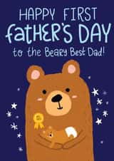 Cute First Fathers Day Card - to a New Dad - Beary Best Pun created by Fox Card Co