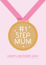 Cute Mothers Day Card - Medal - #1 Step Mum created by Puns and Needles