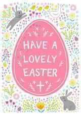 Pretty Illustrated Easter Card - with Bunnies and Flowers created by Pear Tree Press
