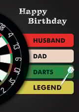 Funny Dartboard Happy Birthday Card For Dad, Husband and Darts Legend created by Toff London