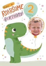 Personalised Birthday Photo Card created by Hollie McManus Illustration - Cute Kids Birthday Photo Card - 2 Today - Dinosaur