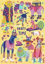 Cute Birthday Card - Party Time - Dogs created by Jess Hislop