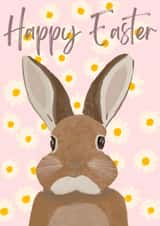 Cute Happy Easter Card - Pink Daisies and Bunny created by Watts Illustration