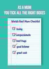 Cute Mother's Day Card For Mum - Checklist - "Worlds Best Mum" created by Tiny Stamp