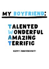Funny Anniversary Card - For Boyfriend - Twat created by Pink Peach Cards