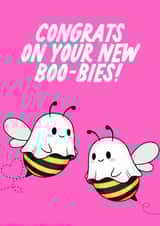 Congratulations On Your New Boobs - Funny Bee Pun Card created by The Marmalade Cat