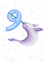 Cute Birthday Card - 9th - Sealife Narwhal created by Citrus Bunn
