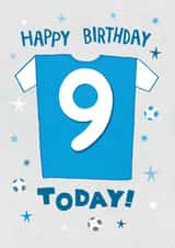 Cool Football Birthday Card - 9 Today - Blue Football Shirt created by Pencilface