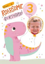 Personalised Birthday Photo Card created by Hollie McManus Illustration - Cute Birthday Photo Card - Dinosaur Pun - 3 Today