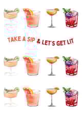 Birthday Card for your bestie - "Take a sip and let's get lit" created by Tash Adele Studios