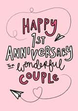 Cute First Anniversary Card - Paper Planes - Happy Couple created by Oops a doodle