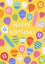 Pretty Birthday Card - 12 Today - Patterned Balloons created by Pear Tree Press