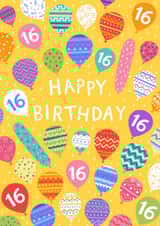Pretty Birthday Card - 16 Today - Patterned Balloons created by Pear Tree Press