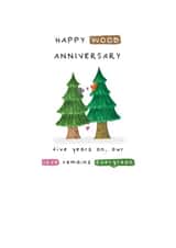Cute Anniversary Card - Evergreens & Squirrels - Wood - 5th created by Larry the Match