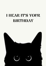 Cute Black Cat Card - Black Cat Face - I Hear It's Your Birthday created by Sun & Stars