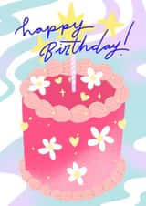 Colourful Pastel, vibrant and Fun Happy Birthday Cake Card created by Emily Hline Illustration
