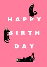 Cat Birthday Card - Black Cats in Party Hats created by Tash Adele Studios