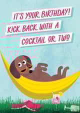 Cute Birthday Card - Kick Back With A Cocktail Or Two - Dog Hammock Sunglasses created by Jane Katherine Houghton