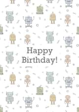 Children's Birthday Card - Pencil Robots Happy Birthday created by The Orchard Embroidery Co.