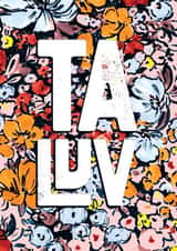 Yorkshire Thank You Card - Ta Luv - Bold Typography and Floral Pattern created by Rebecca Prinn