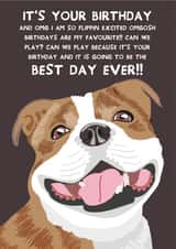 Cute Birthday Card - Best Day Ever - Staffordshire Bull Terrier created by From The Dog