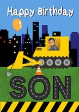 Personalised Birthday Photo Card created by Kerrylovescards - Cute Birthday Photo Card - For Son - Digger
