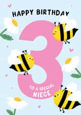 Cute Birthday Card - for Niece - Bee - 3rd Milestone created by Macie Dot Doodles