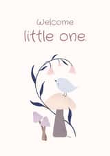 Cute new baby birth card for newborn and mum, dad, siblings and the whole family created by Borilo Art