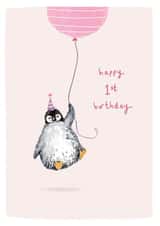 Cute 1st Birthday Card - Penguin - Balloon created by Louise Mulgrew