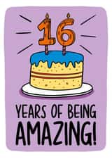 Cute 16th Birthday Card - 16 Years Cake Card created by TeePee Creations