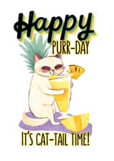 Cute Birthday Card - for Cocktail Loving Cat Lovers - It's Cattail Time created by Cornish Cat Lady