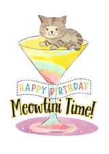 Colourful Happy Birthday Card for Cat and Cocktail Lovers - Meowtini Time! created by Cornish Cat Lady