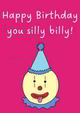 Silly Billy Happy Birthday Clown Card - Funny cute card created by Rebecca at Astral Design Studio