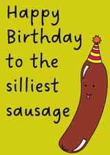 Silly sausage happy birthday card - funny cute food card for friend created by Rebecca at Astral Design Studio