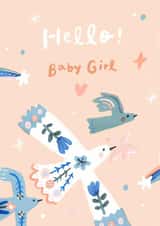 Pretty New Baby Card - Baby Girl - Stars and Birds created by Miss NoProblem