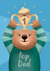 Daddy Bear Father's Day Card - Top Dad Birthday - Number 1 - Cute, Illustrated created by Bev O'Connor || @oconnordesign