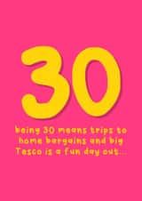 Funny Birthday Card - 30th - Fun Day Out - Home Bargains & Big Tesco created by Sophie Larsson