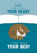 Funny Tabby Cat Father's Day Card - From the Cat - Stole Your Bed created by The Cake Thief