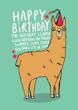 Funny Birthday Card - Creepy Llama Watching created by Katie Abey
