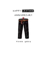 Cute Third Wedding Anniversary Card - Leather Milestone - Three Years - 3rd created by Larry the Match