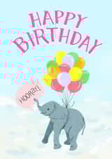 Sweet Birthday Card For Kids - Flying Elephant - Balloons - pastels- hooray created by Nestbox Studio