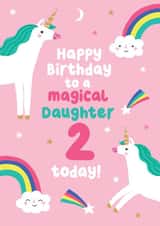 Cute Unicorn Birthday Card - For Daughter - 2 Today created by Pixie Studio