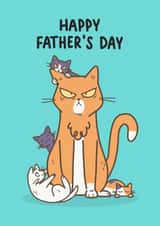 Funny Father's Day Card - Grumpy Cat Dad and Cheeky Kittens - Relatable created by Camille Medina