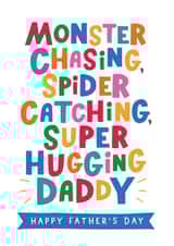 Cute Father's Day card for a Daddy - Monster chasing - Spider catching created by Dotty Black