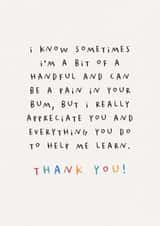 Thank you teacher card - funny card for teacher - nursery pre-school card created by Paper & Wool