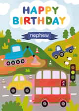 Cute 1st Birthday Card - For Nephew - Cars, Diggers and Trucks created by Made by Burbs