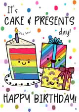 It's cake and presents day! Cute birthday card created by Lucie Cooke Studio