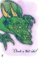 Funny Japanese dragon card… oooh is that cake? created by Jake Fox Art